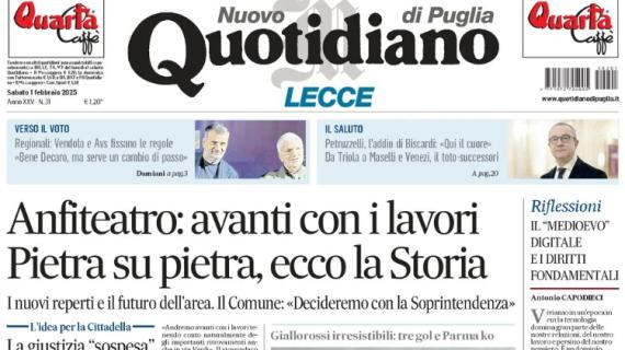 Lecce corsaro a Parma, Nuovo Quotidiano di Puglia in apertura: "Coppia d'assi"