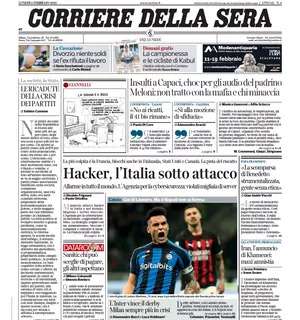 La prima pagina del CorSera: "L'Inter vince il derby, Milan sempre più in crisi"