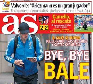 Real Madrid, AS titola: "Bye bye Bale"