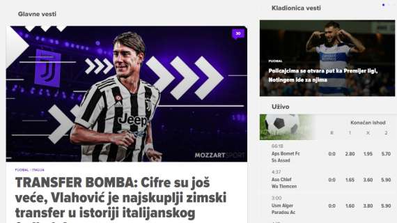 Per Mozzartsport Vlahovic-Juve è "Transfer bomba": record per il calciomercato invernale