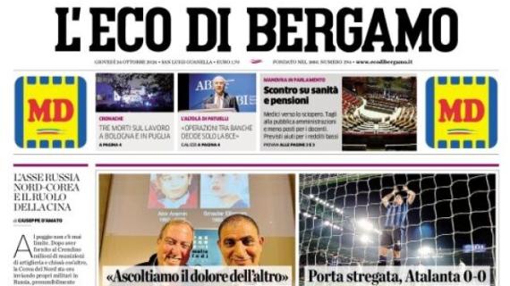 L'Eco di Bergamo apre sul pareggio col Celtic: "Porta stregata, Atalanta 0-0"