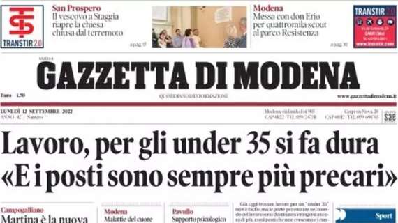 La prima pagine della Gazzetta di Modena:  "Sassuolo in dieci cede di schianto all'Udinese"