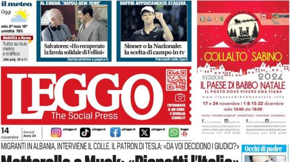 La prima pagina di Leggo titola sul ritorno di Ranieri alla Roma: "Ancora tu"