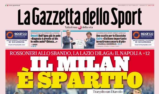 L'apertura de La Gazzetta dello Sport sulla squadra di Pioli: "Il Milan è sparito"