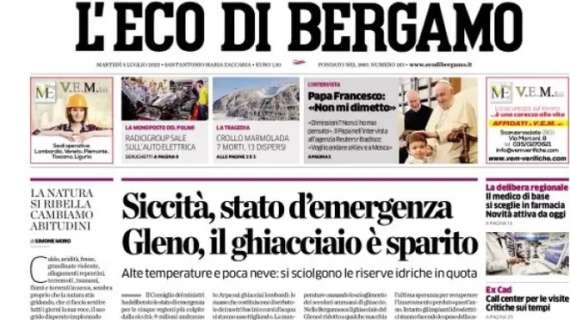 L’Eco di Bergamo in prima pagina: “Atalanta carica (ma Zappacosta ko). Pessina al Monza”