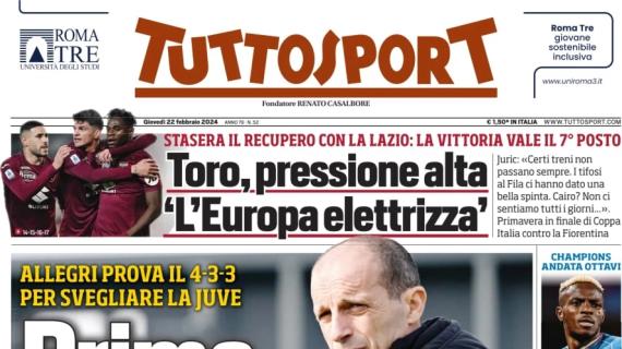 Tuttosport in apertura: "Prima scossa Allegri per la Juventus: il tridente"