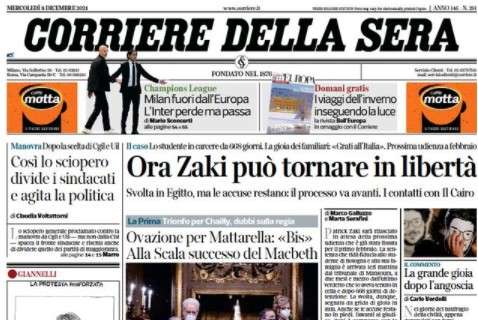 Corriere della Sera: "Milan fuori dall'Europa. L'Inter perde, ma passa"