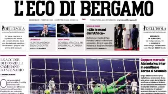 La prima pagina de L'Eco di Bergamo sulla Coppa Italia: "Atalanta ko: Inter in semifinale"