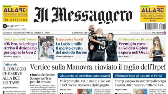 Il Messaggero in prima pagina: "La Lazio a mille: il merito è tutto del metodo Baroni"