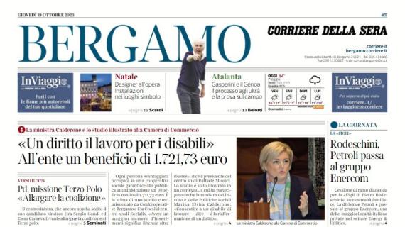 Il Corriere di Bergamo: "Gasperini e il Genoa: il processo agli ultrà e la prova sul campo"