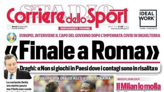 L'apertura del Corriere dello Sport con le parole di Draghi: "Finale a Roma"