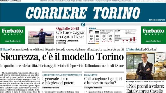 Corriere di Torino in prima pagina: "Gara chiave in Serie A. Oggi c'è Toro-Cagliari"