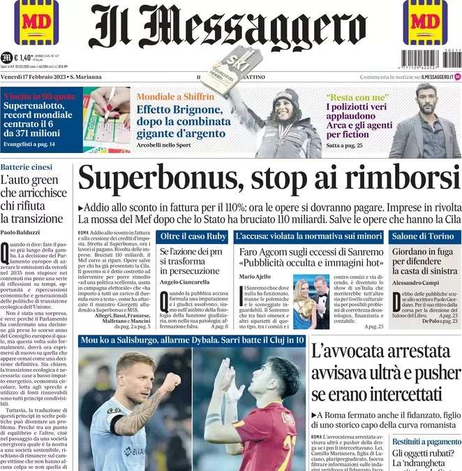 Il Messaggero in prima pagina: “Immobile risolleva la Lazio. La Roma spreca, poi la beffa”