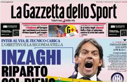 L'apertura de La Gazzetta dello Sport sull'Inter: "Inzaghi, riparto col pieno"