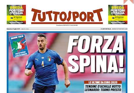 L'apertura di Tuttosport sull'infortunio a Spinazzola: "Forza Spina!"