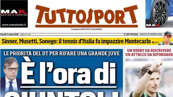 Tuttosport in prima pagina sul mercato in entrata della Juve: "È l'ora di Giuntoli"