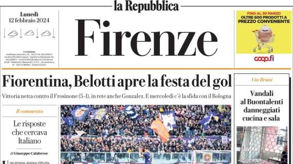 La Repubblica di Firenze in prima pagina: "Fiorentina, Belotti apre la festa del gol"