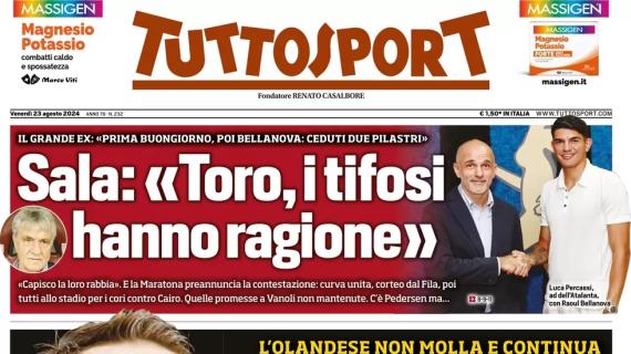 Strappo all'Atalanta, c'è solo la Juve. Tuttosport in prima pagina: "Koop fino alla fine"