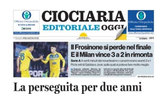 Ciociaria Oggi: "Il Frosinone si perde nel finale e il Milan vince 3-2 in rimonta"