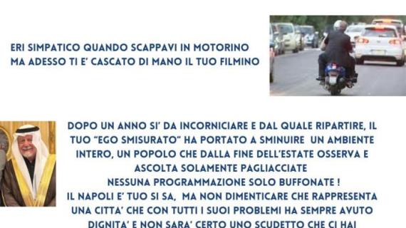 Napoli, volantino contro ADL: "Eri simpatico in motorino, dall'estate solo pagliacciate"