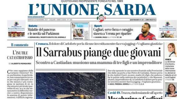 L’Unione Sarda: “Cagliari, serve forza e coraggio: stasera a Verona per ripartire”