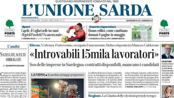 Cagliari, L'Unione Sarda con Caprile in apertura: "Il gol di Pavoletti? Fa ancora male"