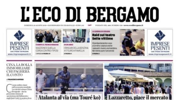 L'apertura in prima pagina de L'Eco di Bergamo: "Atalanta al via (ma Touré ko)"