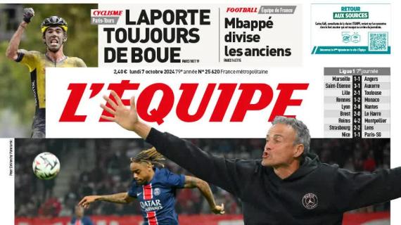 L'Équipe in prima pagina: "Il PSG perde la vetta: finisce solo 1-1 con il Nizza"