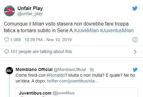 Guarda che tweet! Dopo Juve-Milan: "CR7 non multa Sarri"