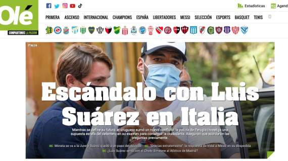 L'apertura del quotidiano argentino Olé: "Scandalo Luis Suarez in Italia"