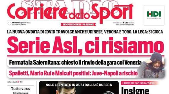 L'apertura del Corriere dello Sport: "Serie Asl, ci risiamo". Nuovo picco di contagi