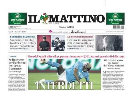 Il Mattino in prima pagina sulla sconfitta del Napoli contro i nerazzurri: "Interdetti"