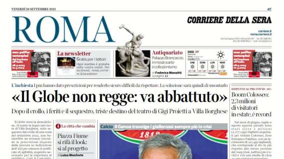 La prima pagina del Corriere di Roma: "Roma umiliata, ora anche Mou sotto accusa"
