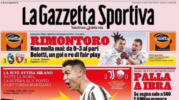 L'apertura de La Gazzetta dello Sport: "Tuona Ronaldo"