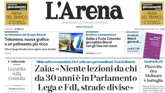 L'Arena in prima pagina sui gialloblu: "La città aspetta l'Hellas Verona del futuro"