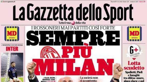 L’apertura de La Gazzetta dello Sport sulla partenza sprint dei rossoneri: “Sempre più Milan”