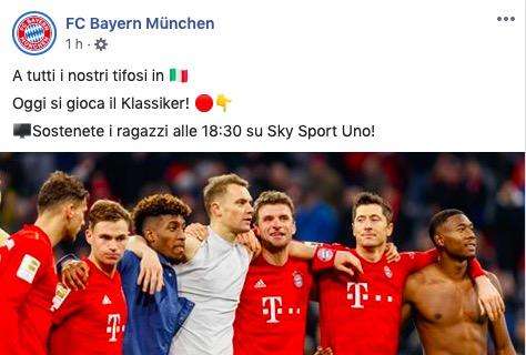 Stasera il Klassiker. Il Bayern scrive in italiano: "Sosteneteci tutti alle 18,30"