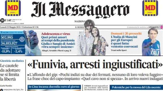 Il Messaggero: "L'Italia di Mancini per gli Europei è quasi fatta: ventotto convocati"