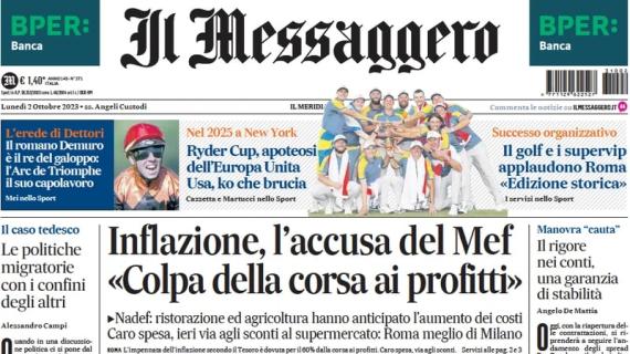 Il Messaggero in prima pagina sui giallorossi: "Lukaku rilancia la Roma e Mou sorride"