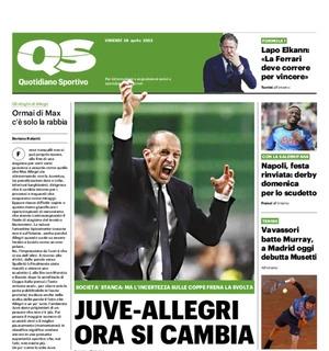 Juventus, futuro incerto in panchina. QS in apertura: "Juve-Allegri: ora si cambia"