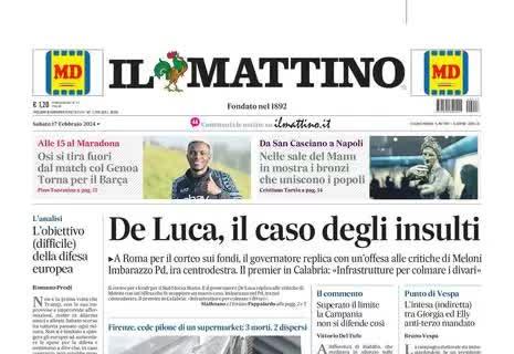 Il Mattino in prima pagina: "Osimhen salta Napoli-Genoa: tornerà con il Barça"