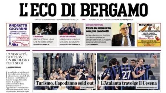 La prima pagina de L'Eco di Bergamo: "L'Atalanta travolge il Cesena"