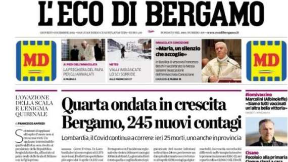 L'Eco di Bergamo: "Atalanta-Villarreal rinviata per neve, terzo posto sicuro"