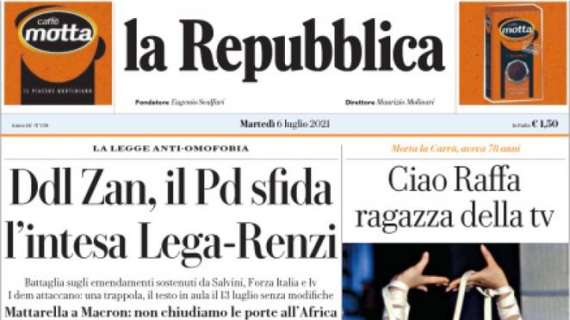 La Repubblica in apertura: "Italia-Spagna, gli Azzurri cercano un altro tesoro"