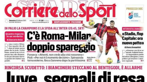 L'apertura del Corriere dello Sport dopo l'1-1 di Verona: "Juve, segnali di resa"