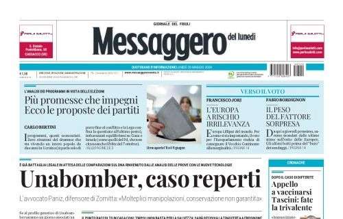 La prima pagina del Messaggero Veneto: "Un pari che tiene in bilico l'Udinese"