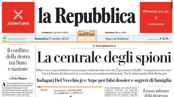 La Repubblica: "Fuori i secondi, Inter-Juve elegge la rivale del Napoli"