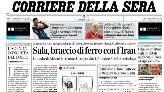 Il Corriere della Sera apre con la Supercoppa: "L'Inter batte l'Atalanta, oggi Juventus-Milan"