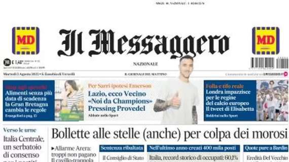 Il Messaggero in apertura: “Lazio, ecco Vecino: ‘Noi da Champions’. Pressing Provedel”
