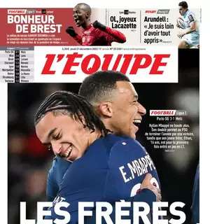 L'Equipe in prima pagina sul successo del PSG contro il Metz: "I fratelli sorridono"